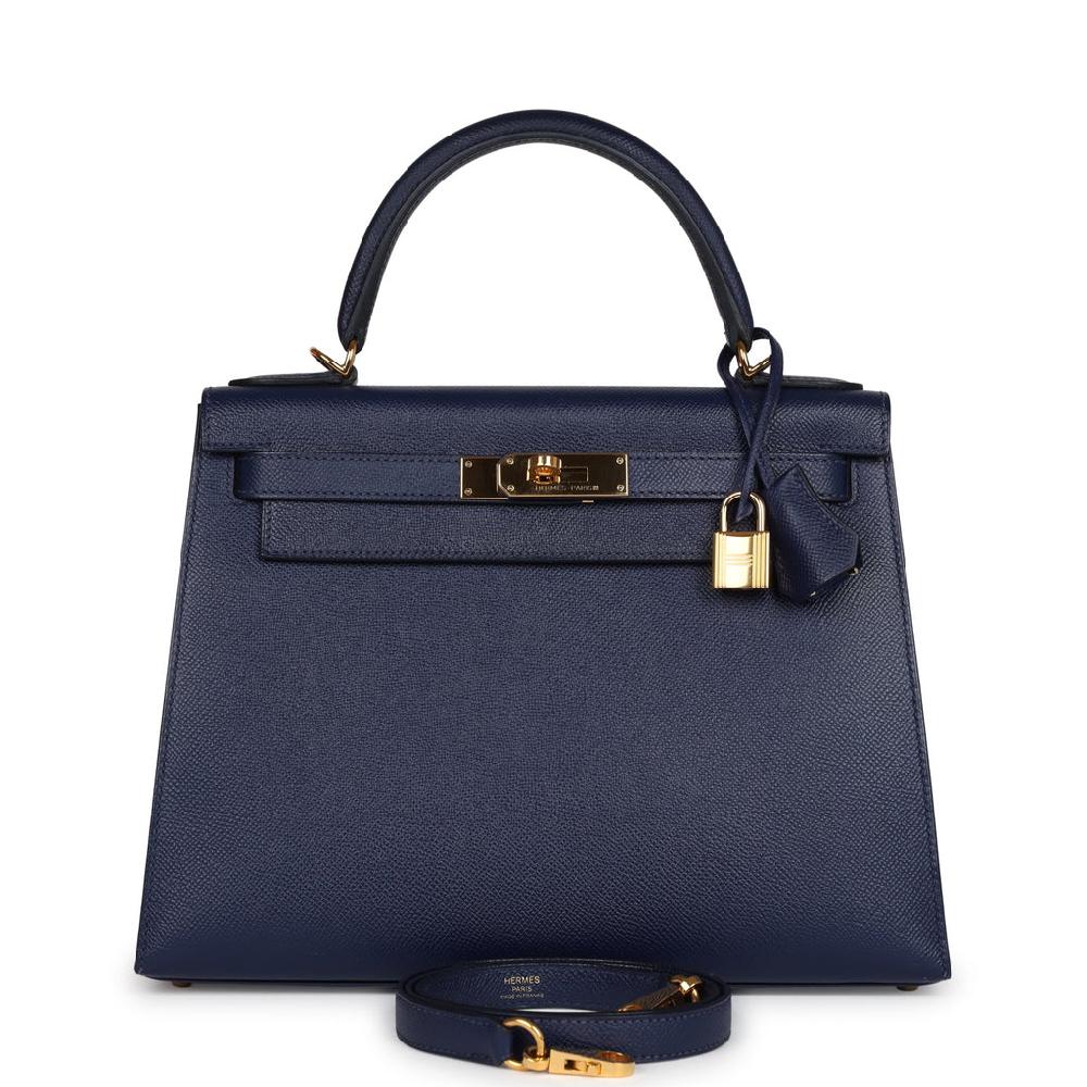 Pre-owned Hermes Kelly Sellier 28 Bleu Saphir Epsom Gold Hardware