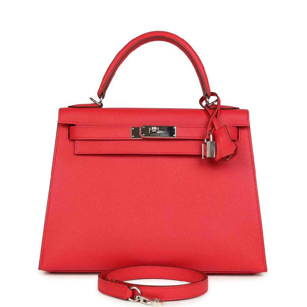 Pre-owned Hermes Kelly Sellier 28 Bougainvillea Epsom Palladium Hardware