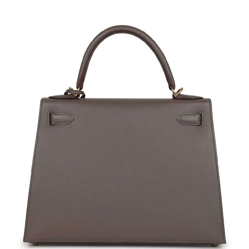 Pre-owned Hermes Kelly Sellier 28 Etain Epsom Gold Hardware
