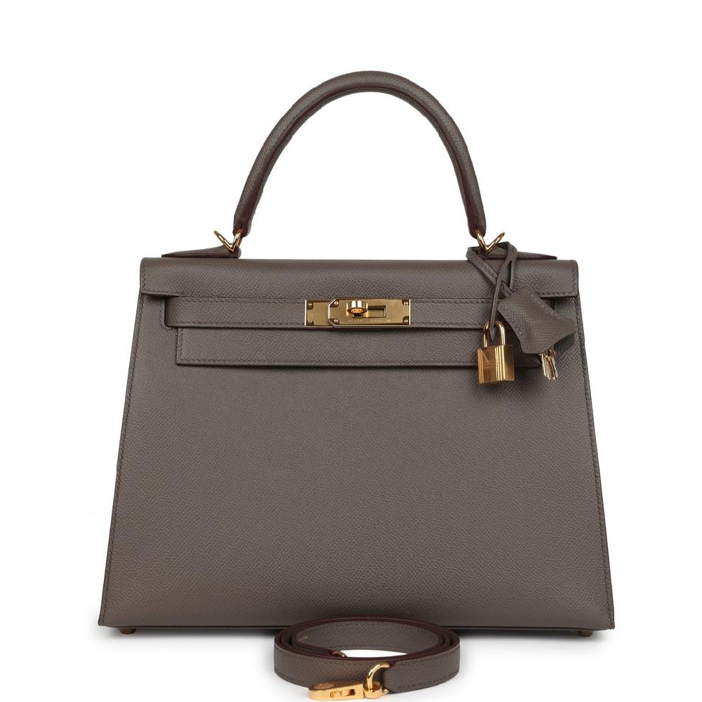 Pre-owned Hermes Kelly Sellier 28 Etain Epsom Gold Hardware