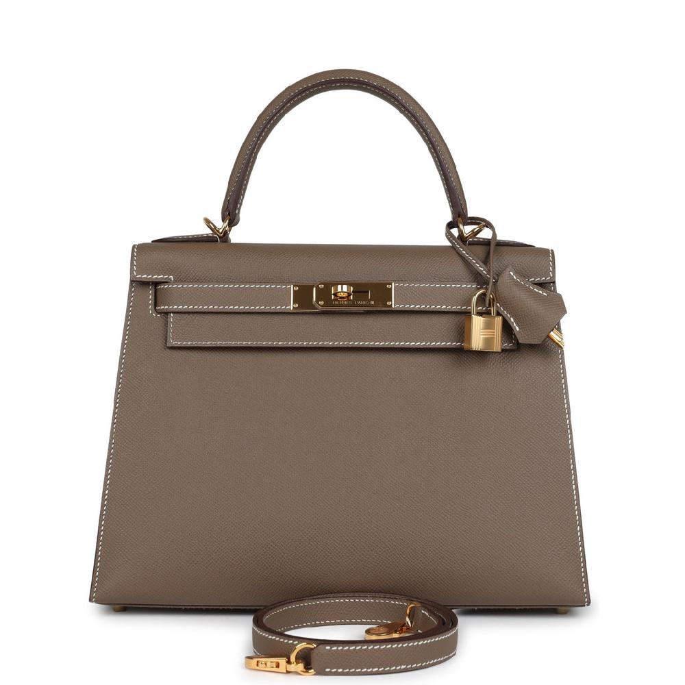 Pre-owned Hermes Kelly Sellier 28 Etoupe Epsom Gold Hardware