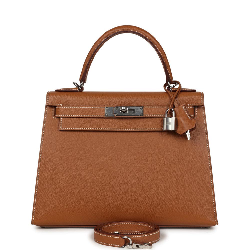Pre-owned Hermes Kelly Sellier 28 Gold Epsom Palladium Hardware