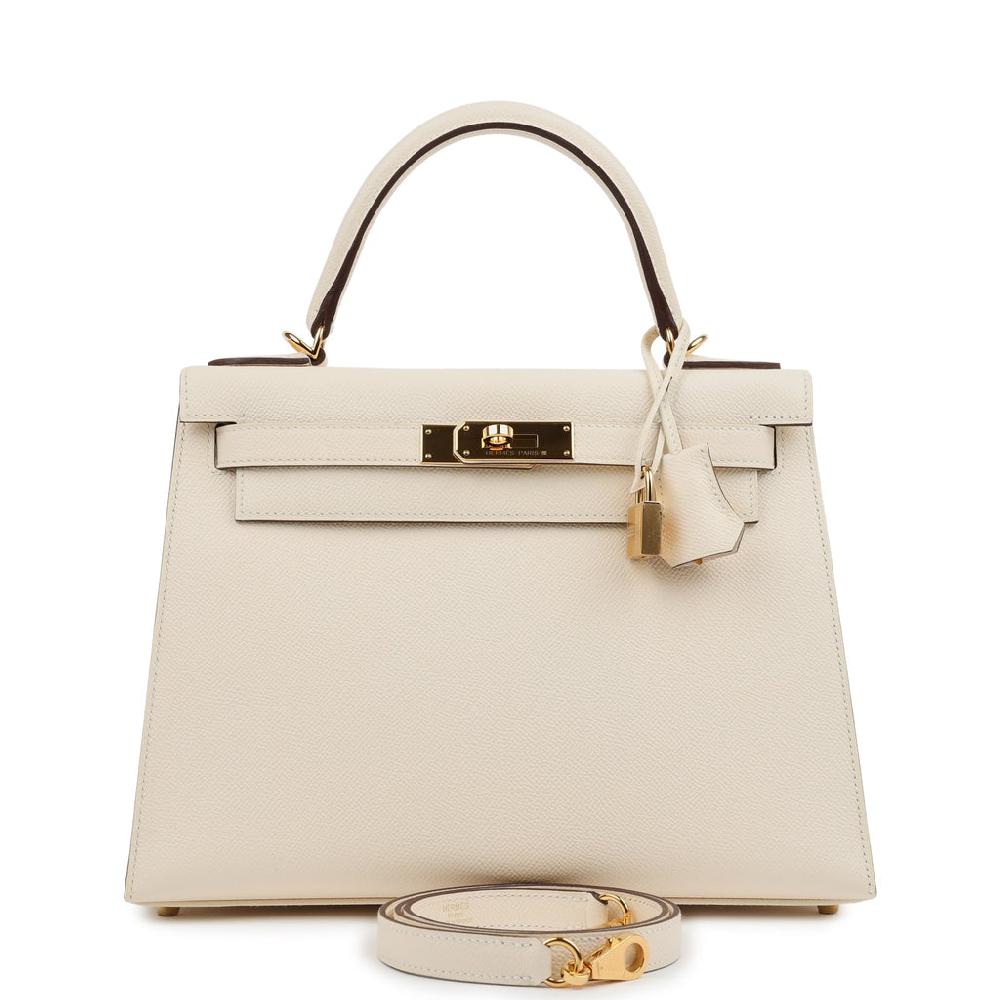 Pre-owned Hermes Kelly Sellier 28 Nata Epsom Gold Hardware