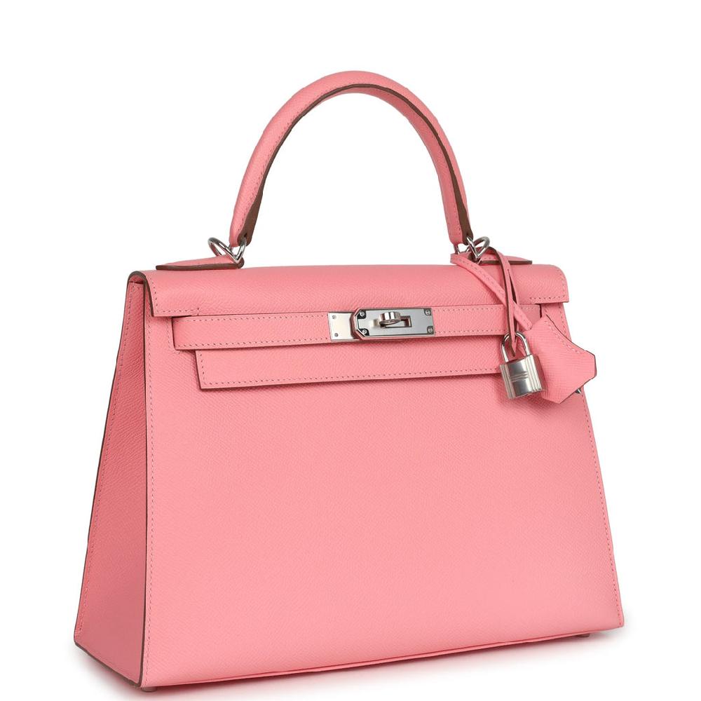 Pre-owned Hermes Kelly Sellier 28 Rose Confetti Epsom Palladium Hardware