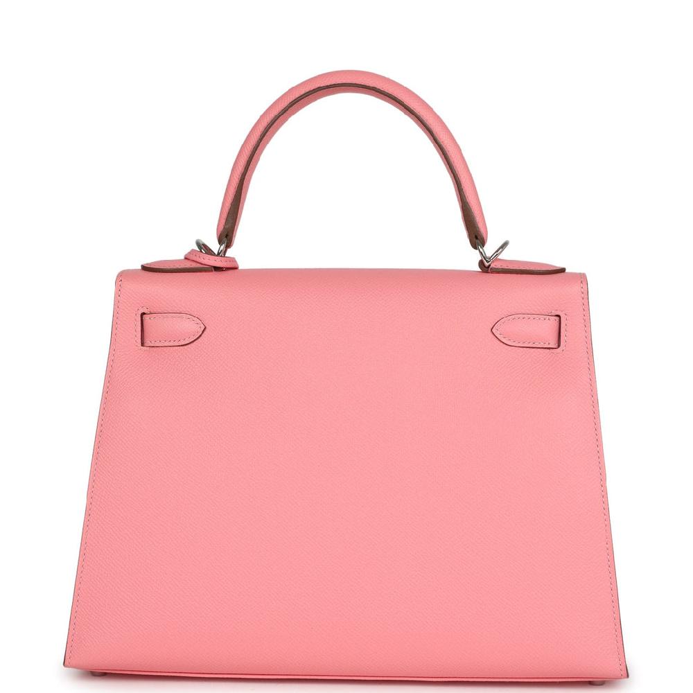 Pre-owned Hermes Kelly Sellier 28 Rose Confetti Epsom Palladium Hardware