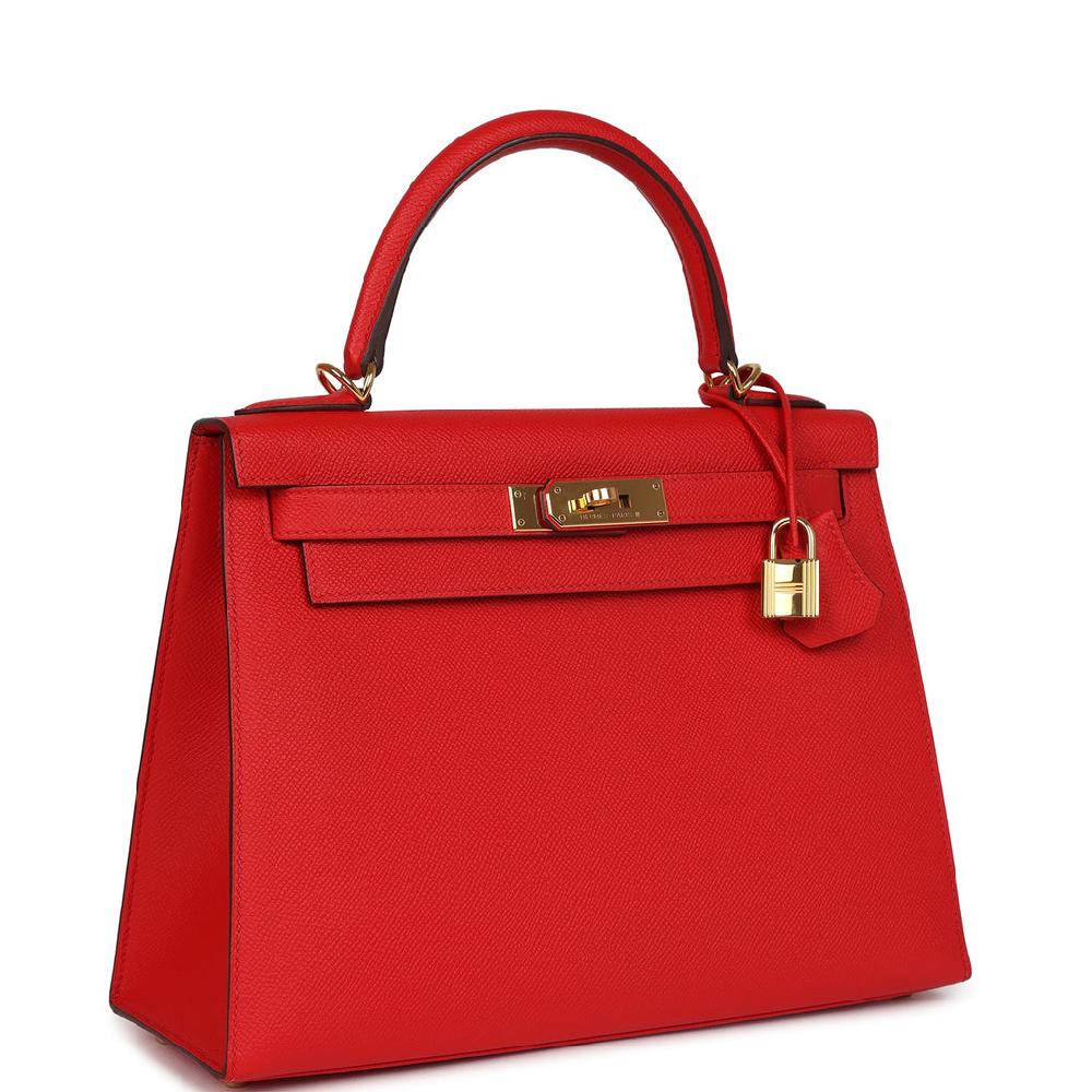 Pre-owned Hermes Kelly Sellier 28 Rouge De Coeur Epsom Gold Hardware