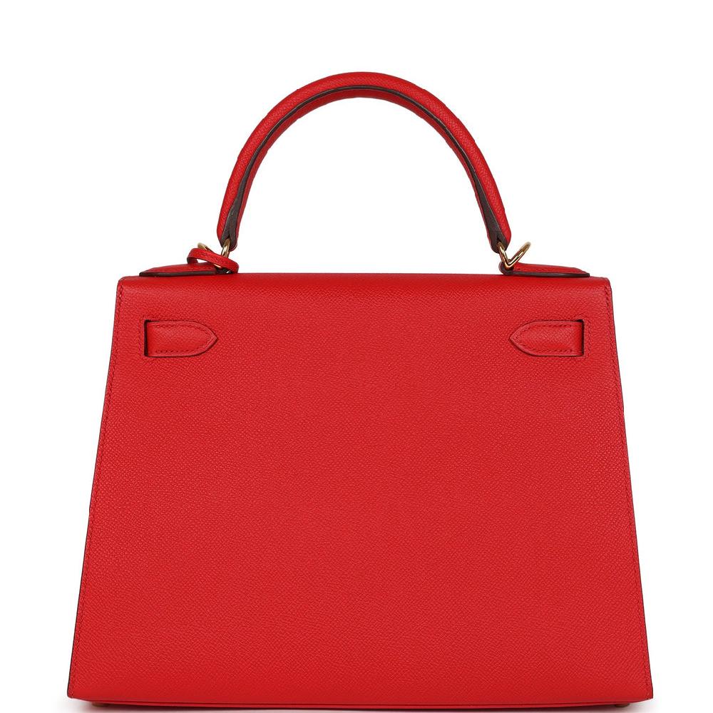 Pre-owned Hermes Kelly Sellier 28 Rouge De Coeur Epsom Gold Hardware