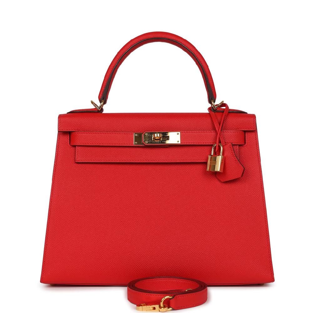 Pre-owned Hermes Kelly Sellier 28 Rouge De Coeur Epsom Gold Hardware