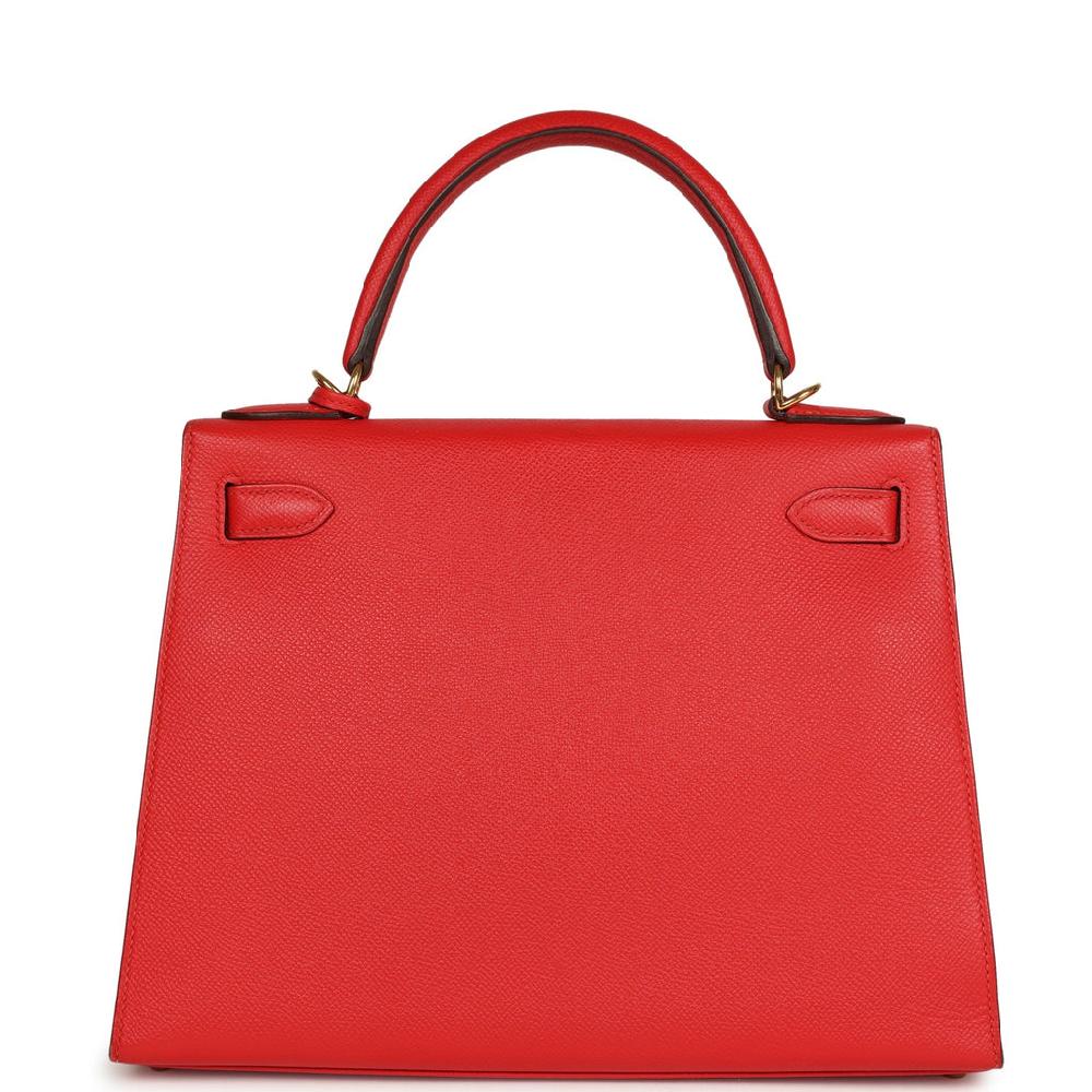Pre-owned Hermes Kelly Sellier 28 Rouge Tomate Epsom Gold Hardware
