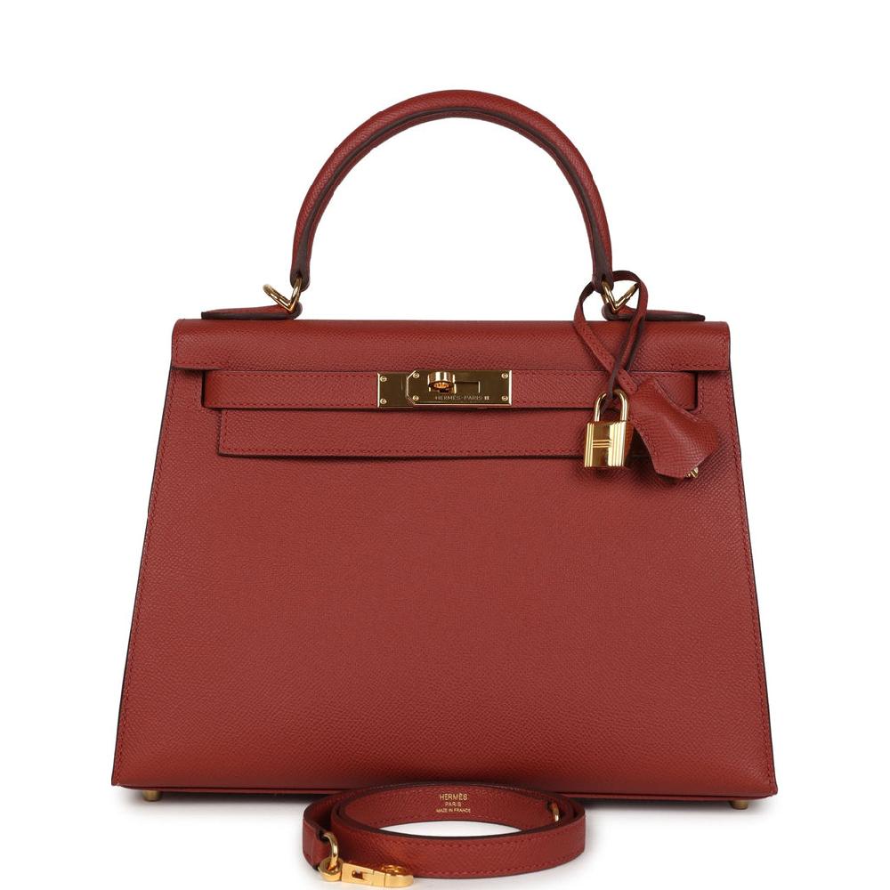 Pre-owned Hermes Kelly Sellier 28 Rouge Venitien Epsom Gold Hardware