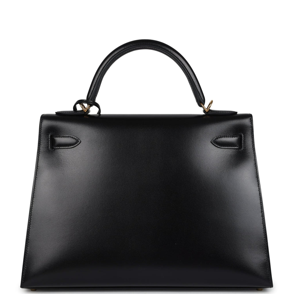 Pre-owned Hermes Kelly Sellier 32 Black Box Gold Hardware