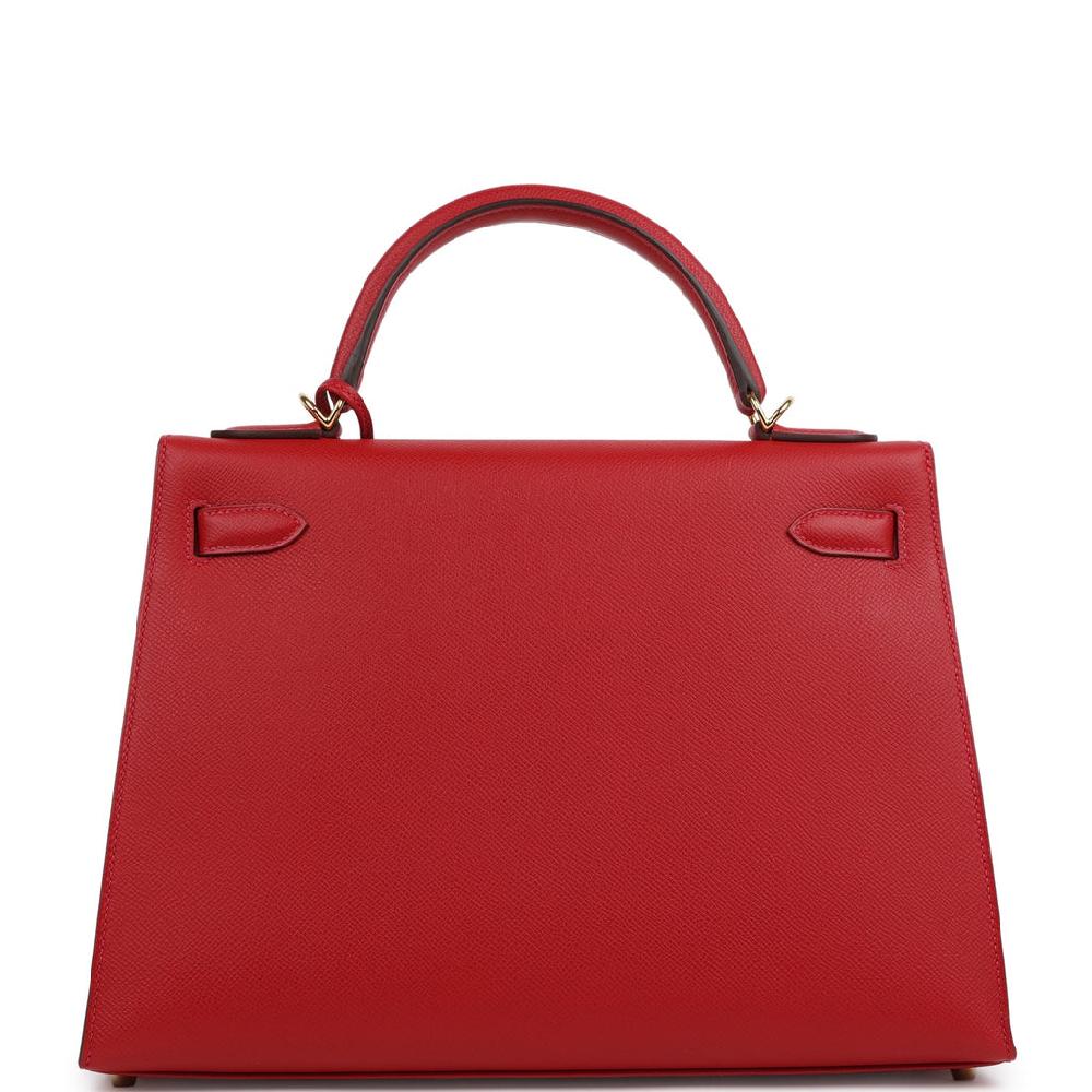 Pre-owned Hermes Kelly Sellier 32 Rouge Casaque Epsom Gold Hardware