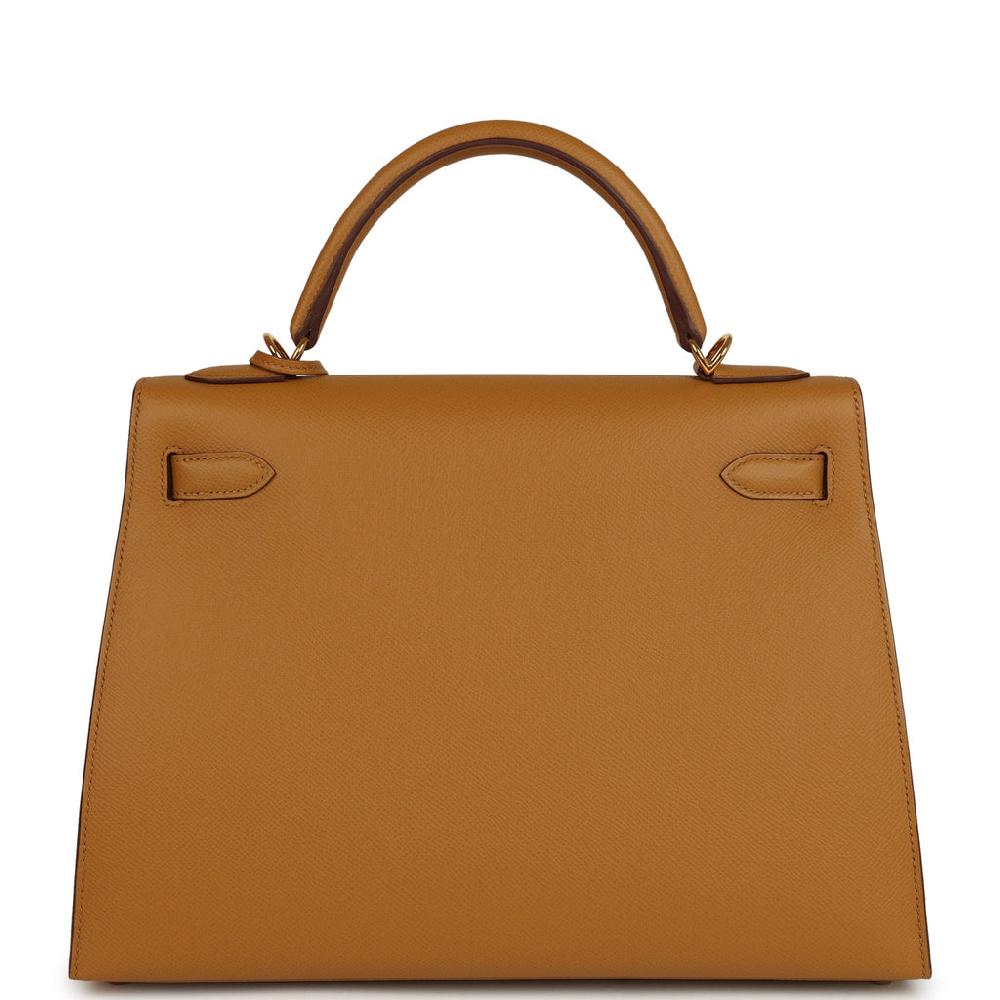 Pre-owned Hermes Kelly Sellier 32 Sesame Epsom Gold Hardware