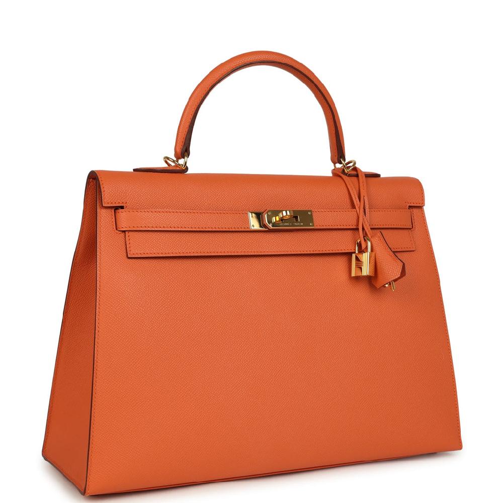 Pre-owned Hermes Kelly Sellier 35 Mango Epsom Gold Hardware