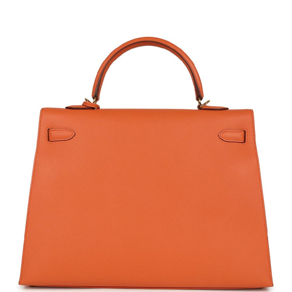 Pre-owned Hermes Kelly Sellier 35 Mango Epsom Gold Hardware
