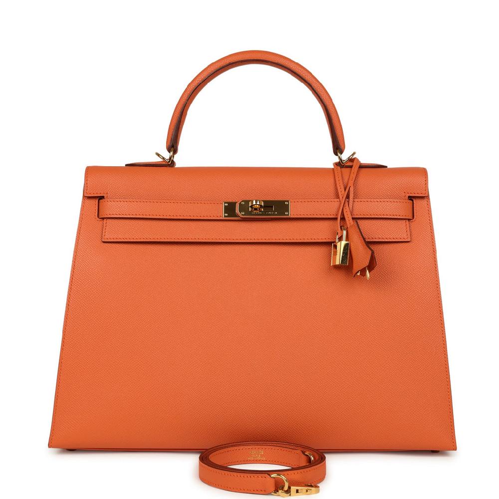 Pre-owned Hermes Kelly Sellier 35 Mango Epsom Gold Hardware