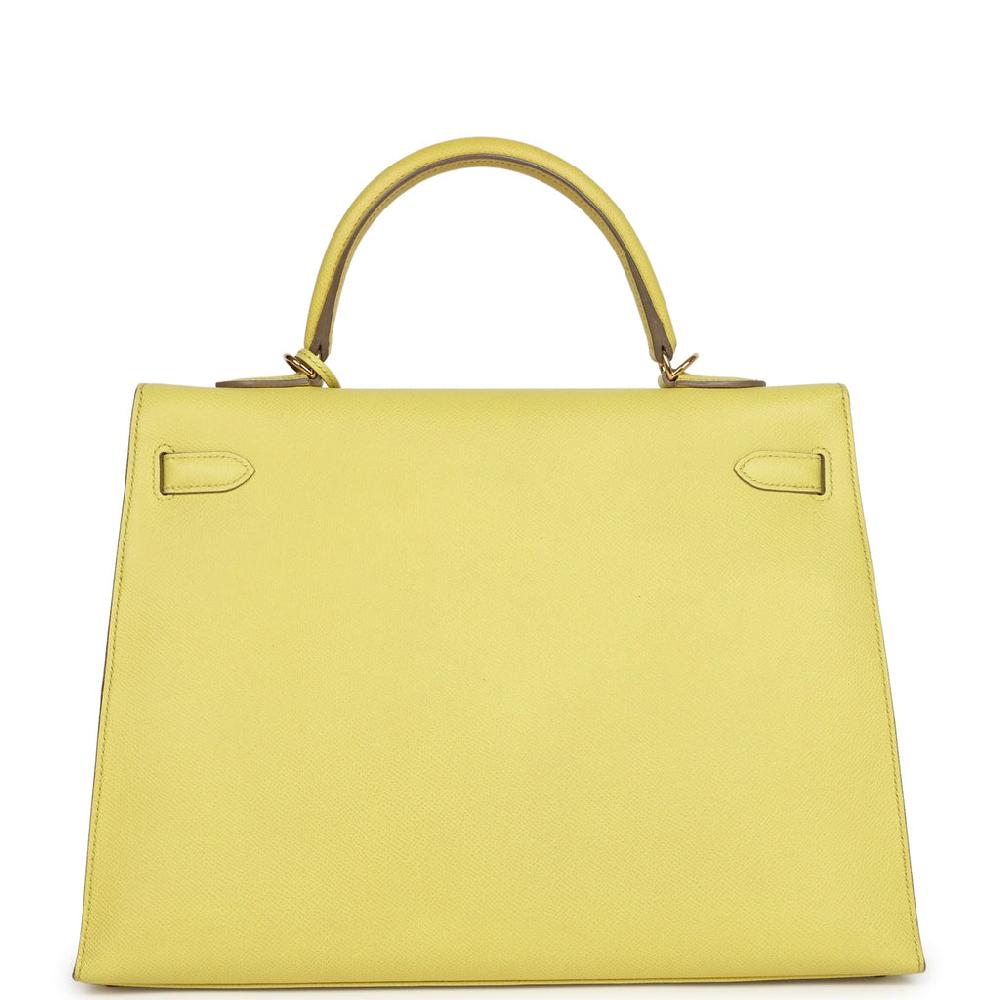 Pre-owned Hermes Kelly Sellier 35 Soufre Epsom Gold Hardware