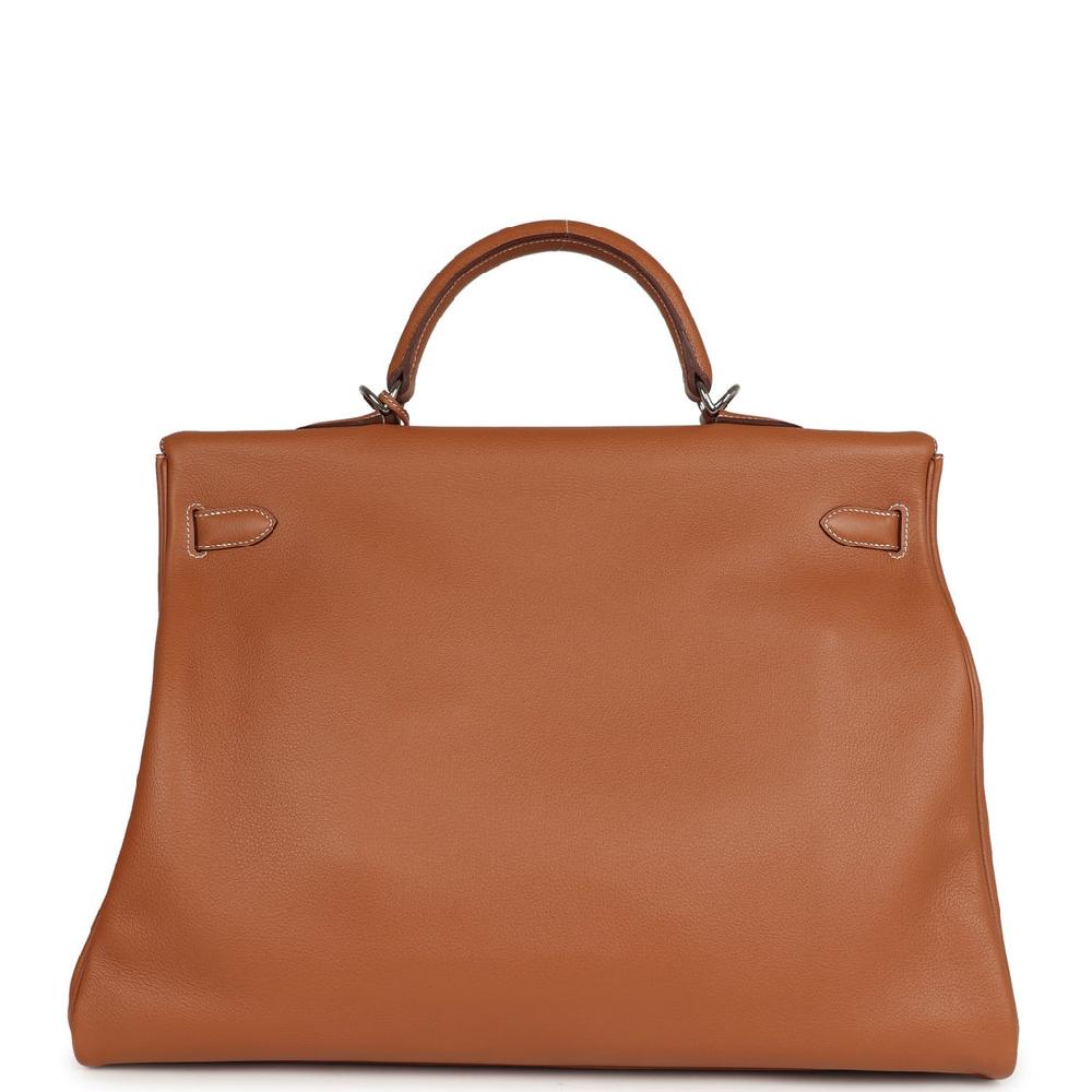 Pre-owned Hermes Kelly Voyage 50 Gold Evercolor Palladium Hardware