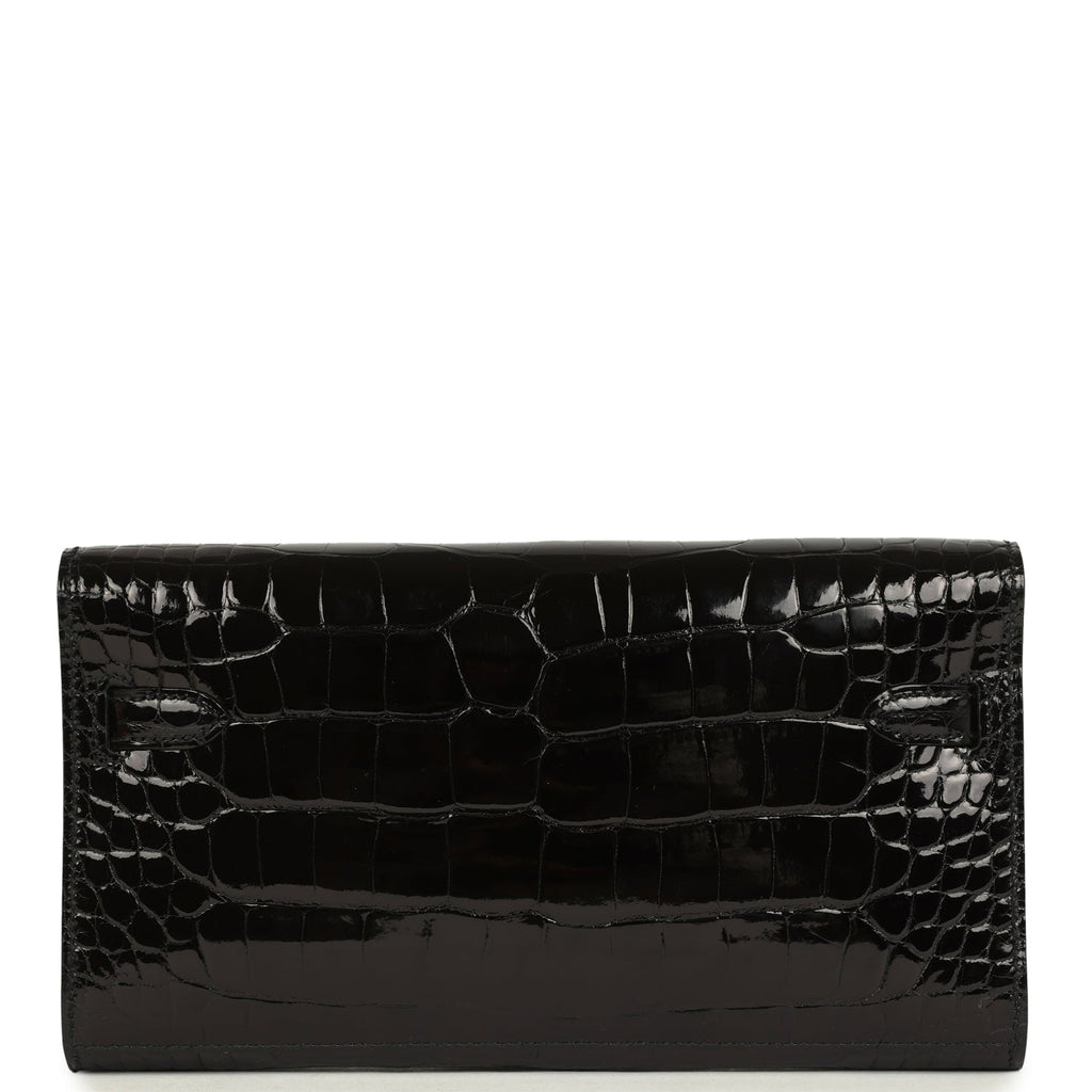 Pre-owned Hermes Kelly Wallet To Go Black Shiny Alligator Gold Hardware