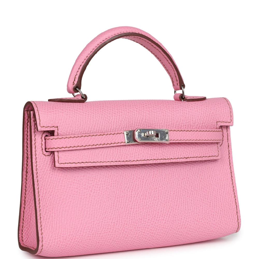 Pre-owned Hermes Micro Kelly 15 Bubblegum Epsom Palladium Hardware