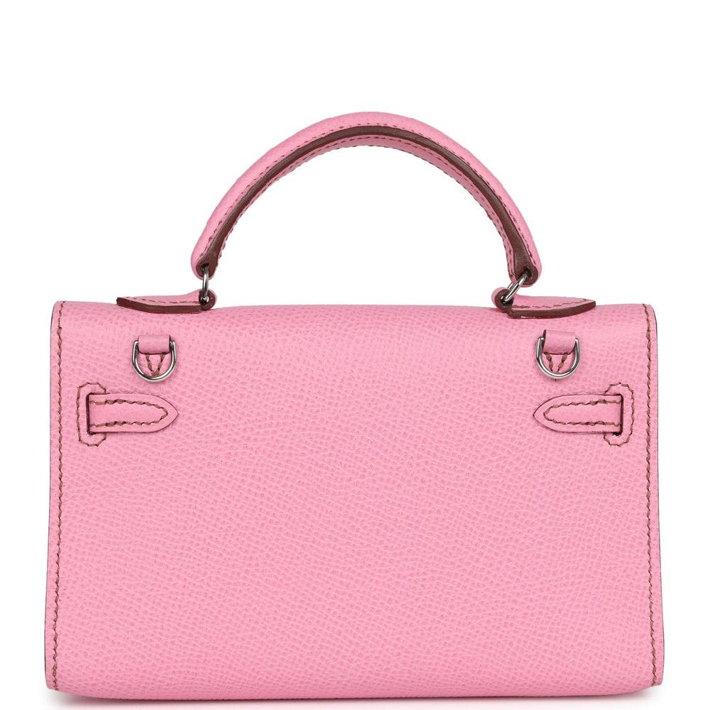 Pre-owned Hermes Micro Kelly 15 Bubblegum Epsom Palladium Hardware