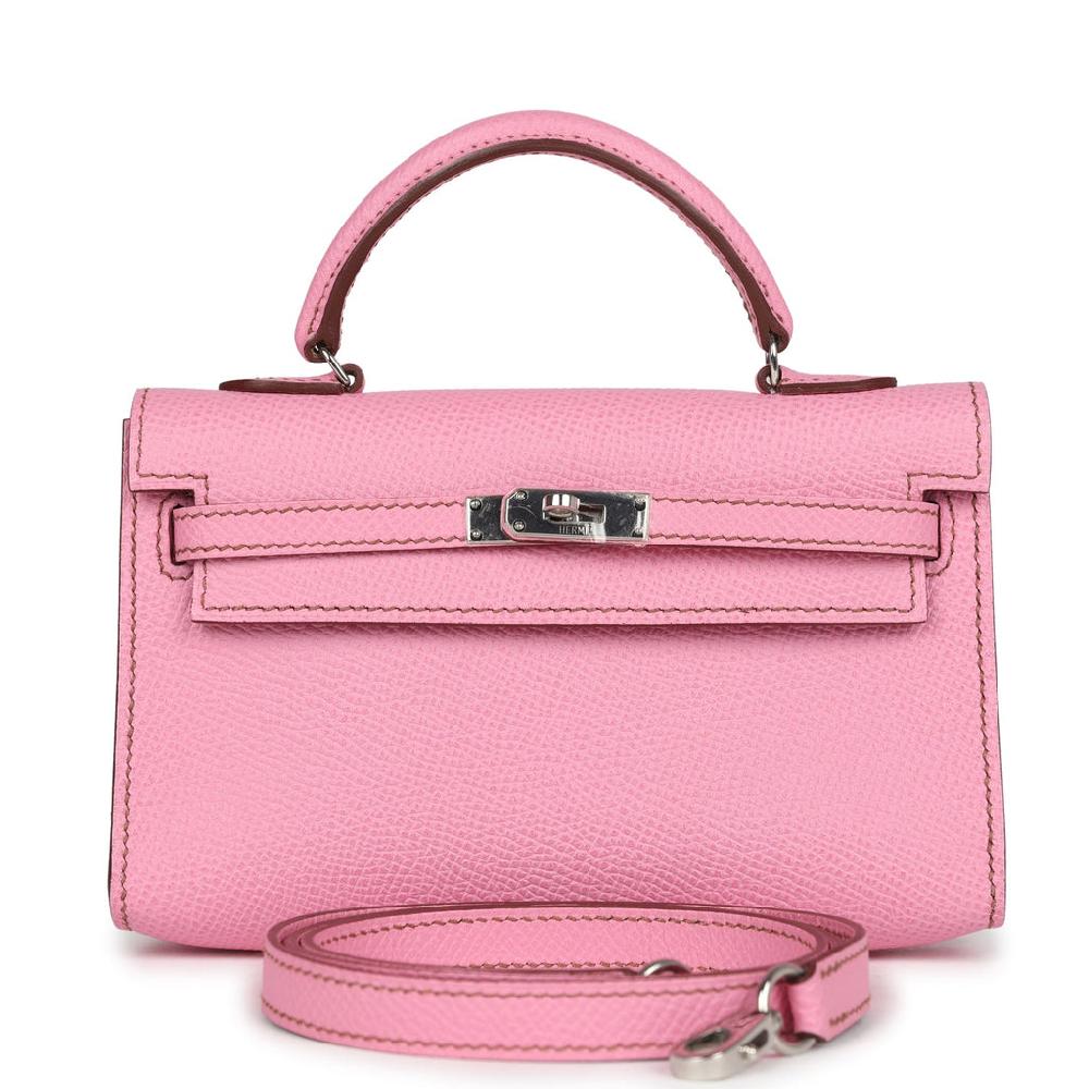 Pre-owned Hermes Micro Kelly 15 Bubblegum Epsom Palladium Hardware