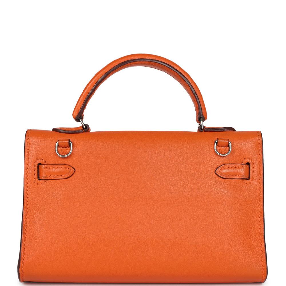 Pre-owned Hermes Micro Kelly 15 Orange Swift Palladium Hardware
