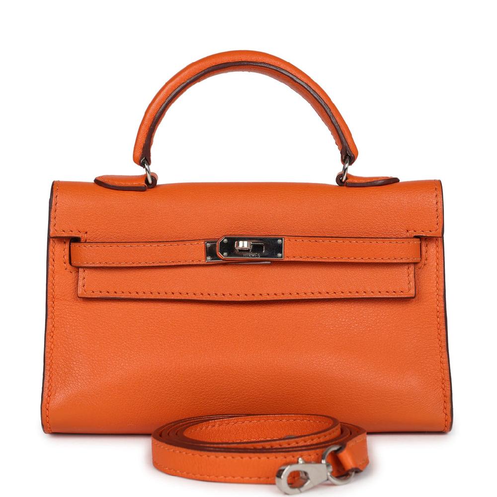 Pre-owned Hermes Micro Kelly 15 Orange Swift Palladium Hardware
