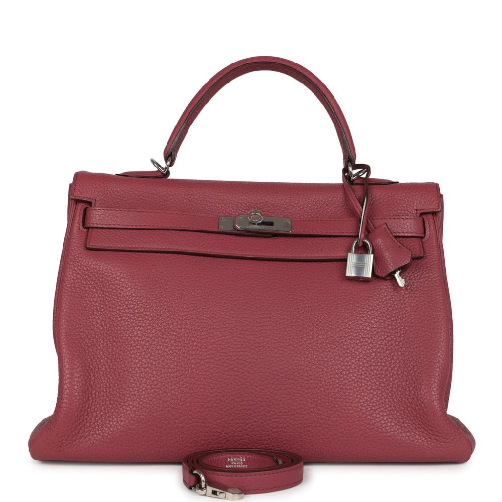 Pre-owned Hermes Retourne Kelly 35 Bois De Rose Clemence Palladium Hardware