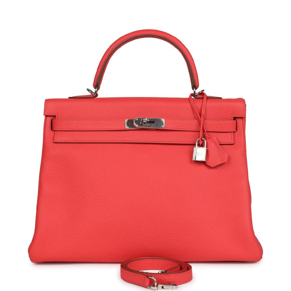 Pre-owned Hermes Retourne Kelly 35 Rose Jaipur Clemence Palladium Hardware