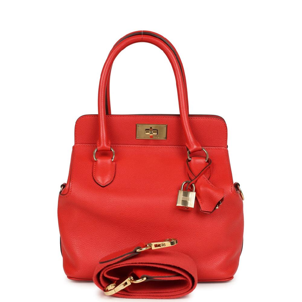 Pre-owned Hermes Sac Toolbox 20 Rouge Tomate Evercolor Gold Hardware