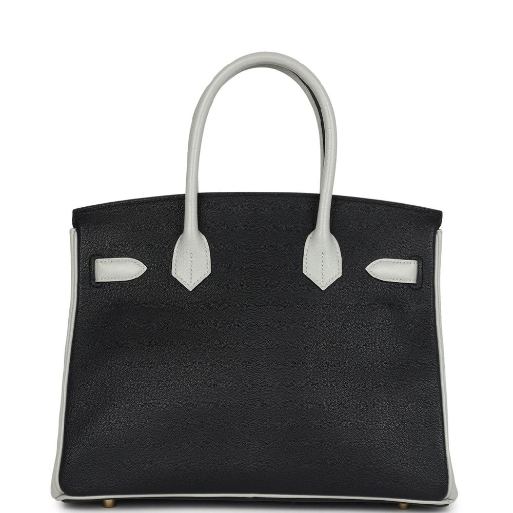 Pre-owned Hermes Special Order (HSS) Birkin 30 Black And Gris Perle Chevre Mysore Brushed Gold Hardware