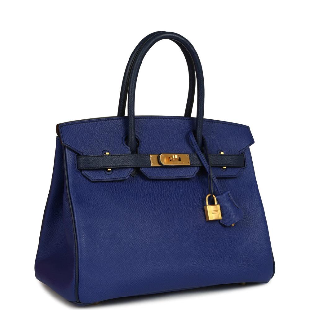 Pre-owned Hermes Special Order (HSS) Birkin 30 Bleu Electric And Bleu Saphir Epsom Brushed Gold Hardware
