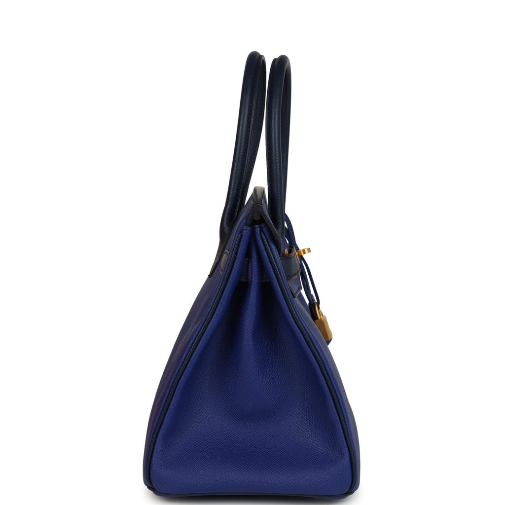 Pre-owned Hermes Special Order (HSS) Birkin 30 Bleu Electric And Bleu Saphir Epsom Brushed Gold Hardware