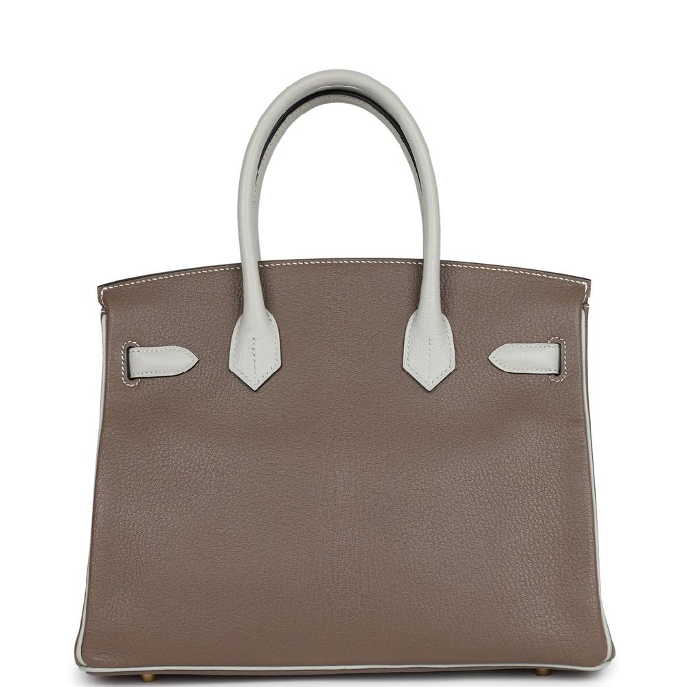 Pre-owned Hermes Special Order (HSS) Birkin 30 Etoupe And Gris Perle Chevre Brushed Gold Hardware