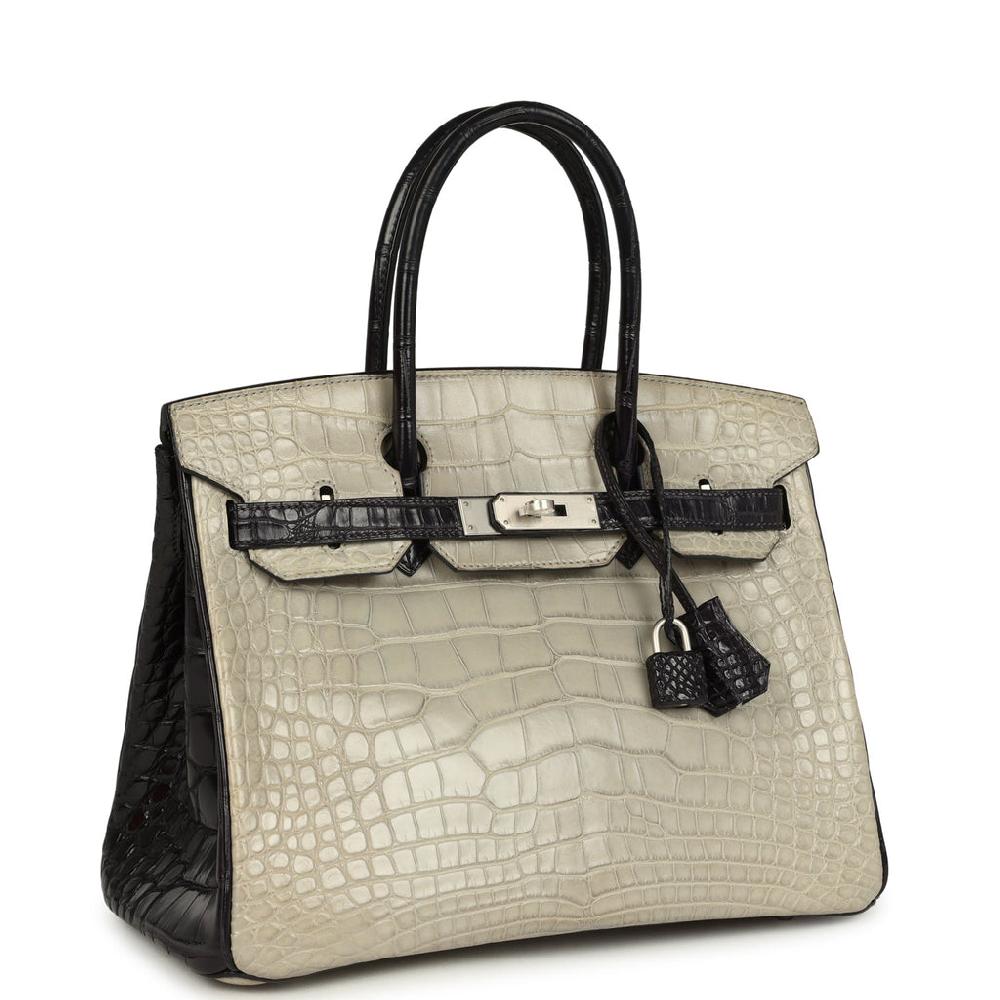 Pre-owned Hermes Special Order (HSS) Birkin 30 Gris Perle And Prunoir Matte Alligator Brushed Palladium Hardware