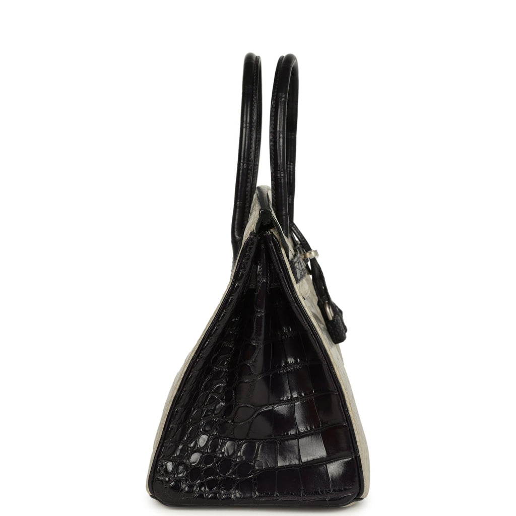 Pre-owned Hermes Special Order (HSS) Birkin 30 Gris Perle And Prunoir Matte Alligator Brushed Palladium Hardware