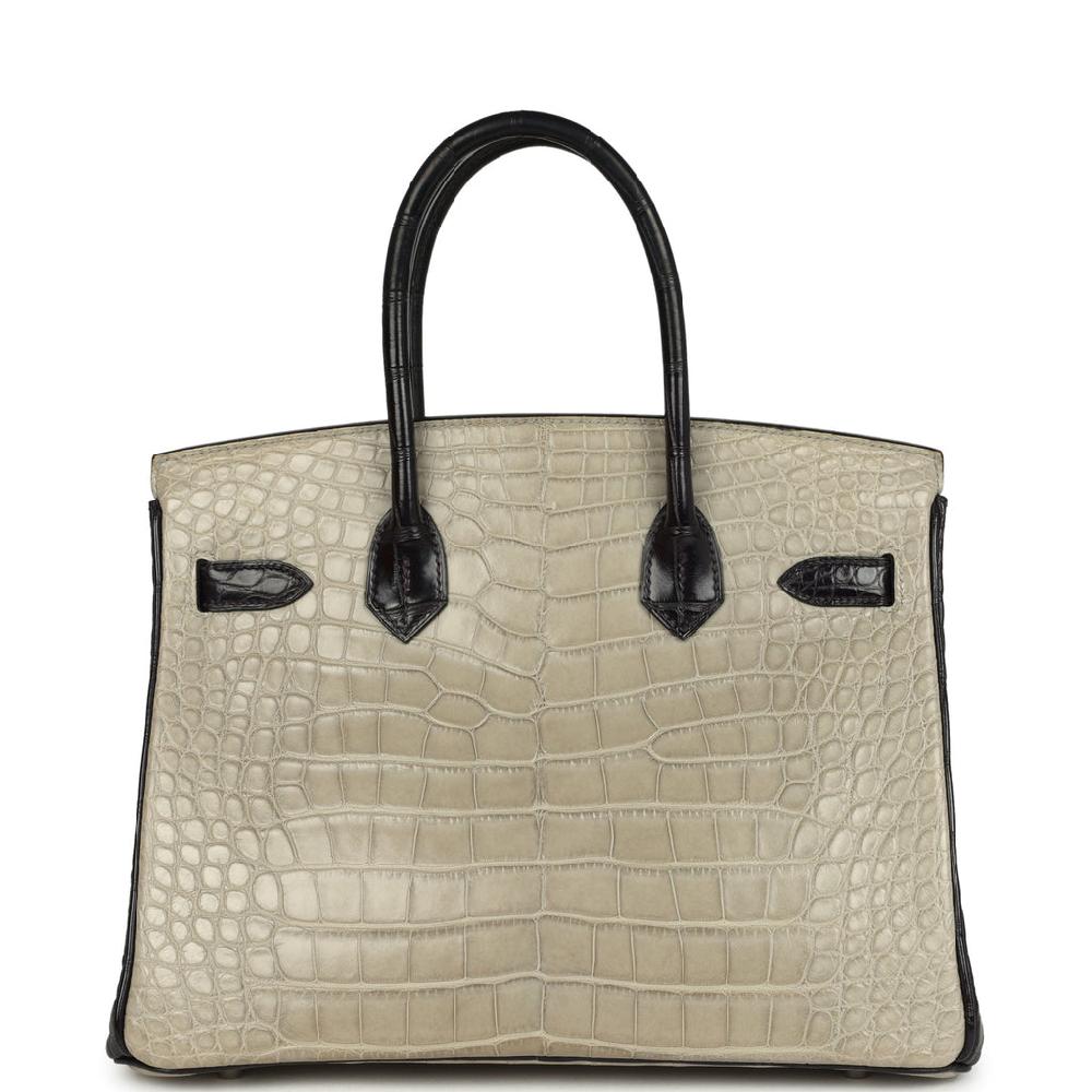 Pre-owned Hermes Special Order (HSS) Birkin 30 Gris Perle And Prunoir Matte Alligator Brushed Palladium Hardware