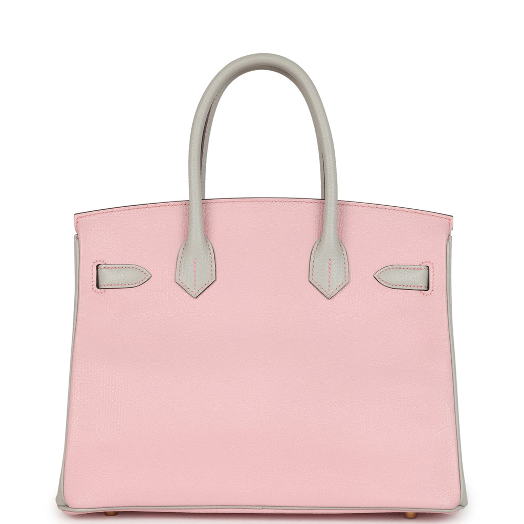 Pre-owned Hermes Special Order (HSS) Birkin 30 Rose Sakura And Gris Perle Chevre Brushed Gold Hardware