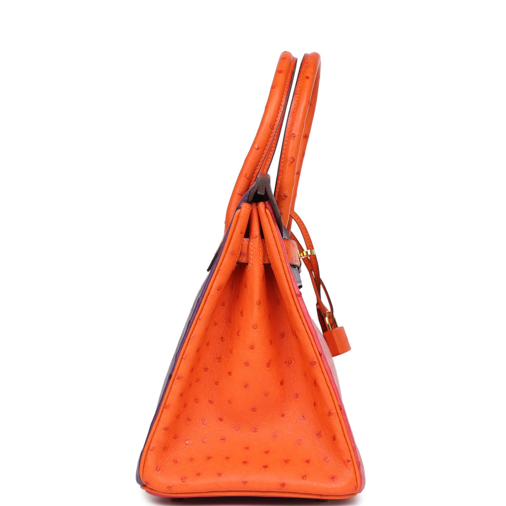 Pre-owned Hermes Special Order (HSS) Birkin 30 Tangerine Violet And Bougainvillea Ostrich Gold Hardware