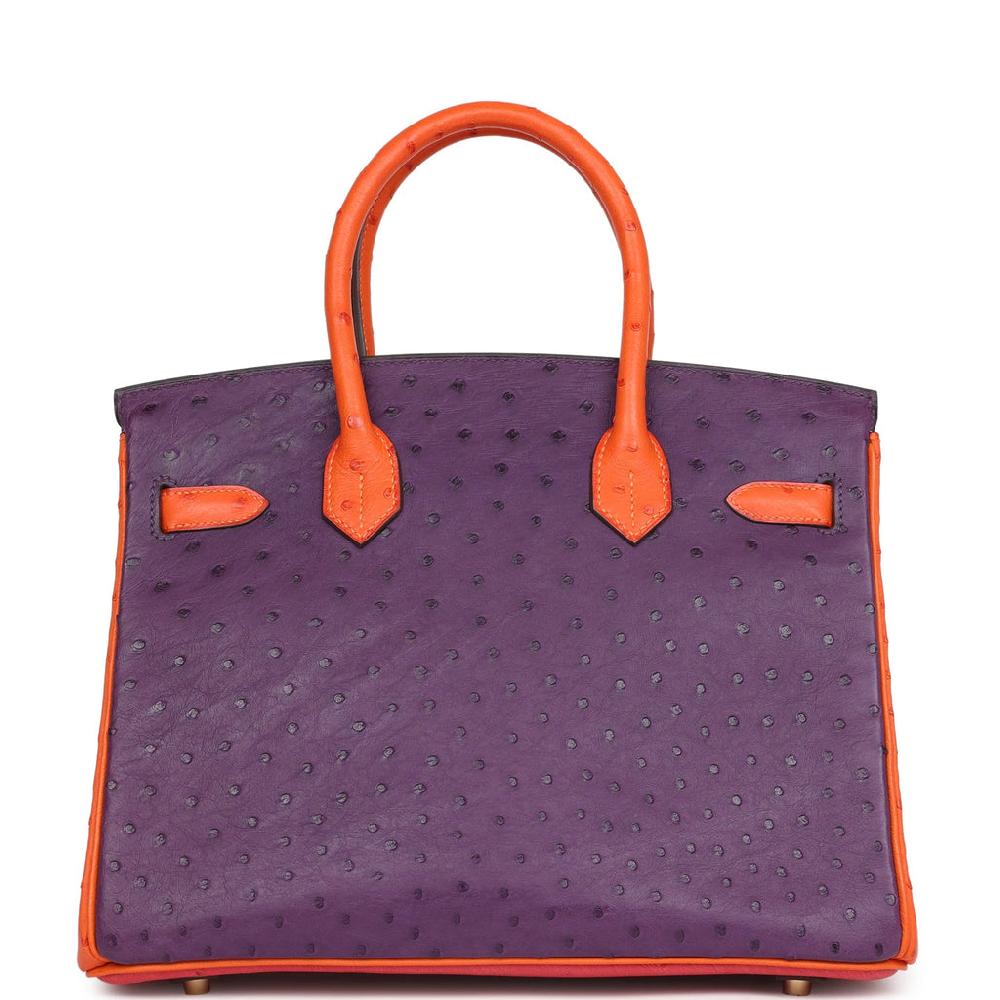 Pre-owned Hermes Special Order (HSS) Birkin 30 Tangerine Violet And Bougainvillea Ostrich Gold Hardware