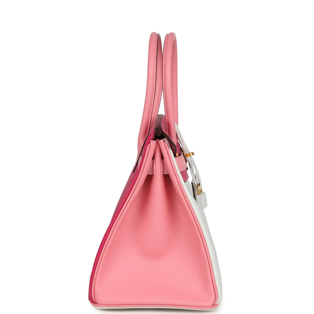 Pre-owned Hermes Special Order (HSS) Birkin 30 White Rose Confetti And Rose Tyrien Epsom Brushed Gold Hardware