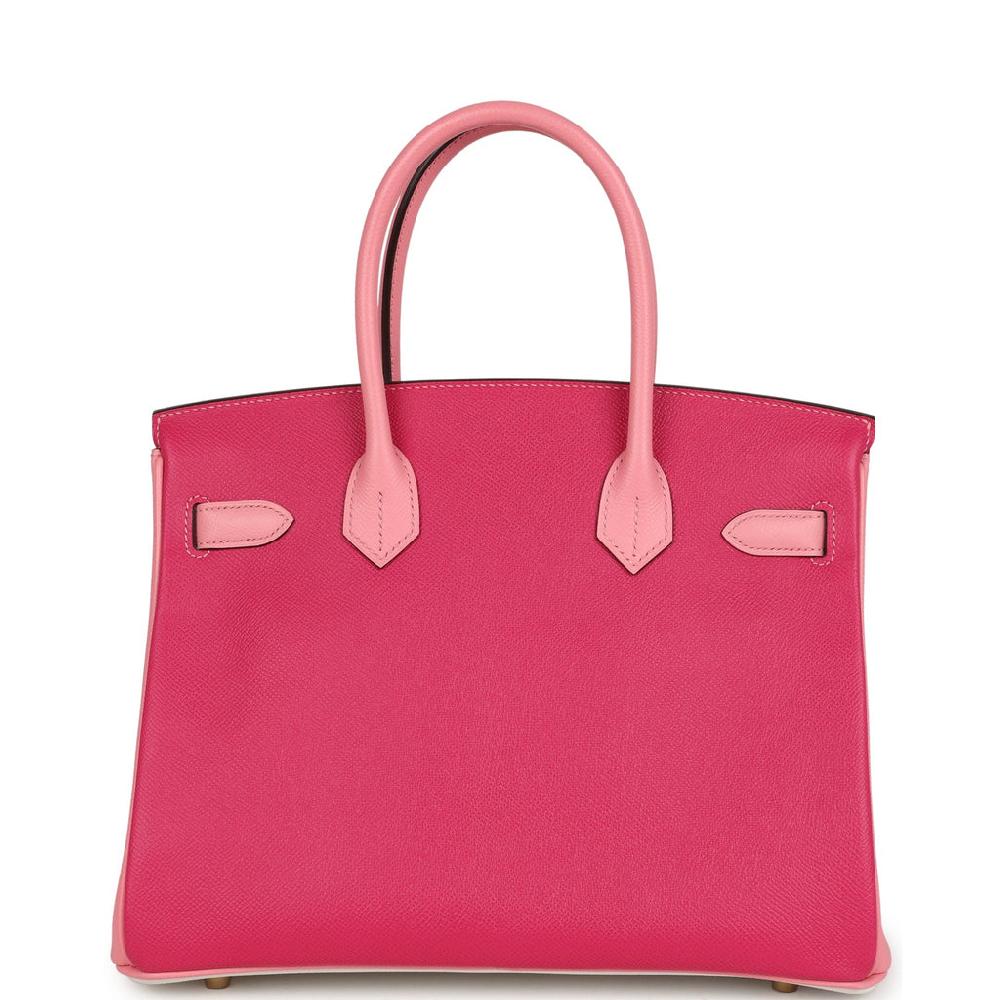 Pre-owned Hermes Special Order (HSS) Birkin 30 White Rose Confetti And Rose Tyrien Epsom Brushed Gold Hardware