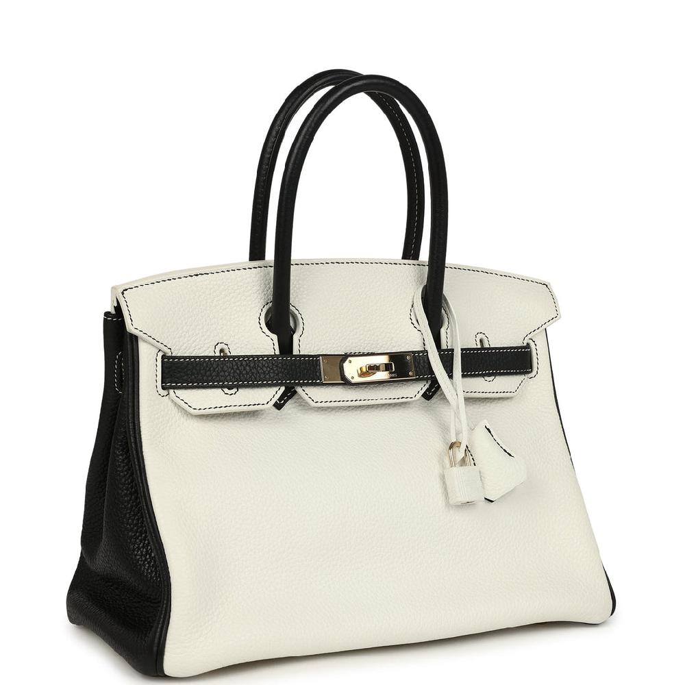 Pre-owned Hermes Special Order (HSS) Birkin 30 White And Black Clemence Permabrass Hardware