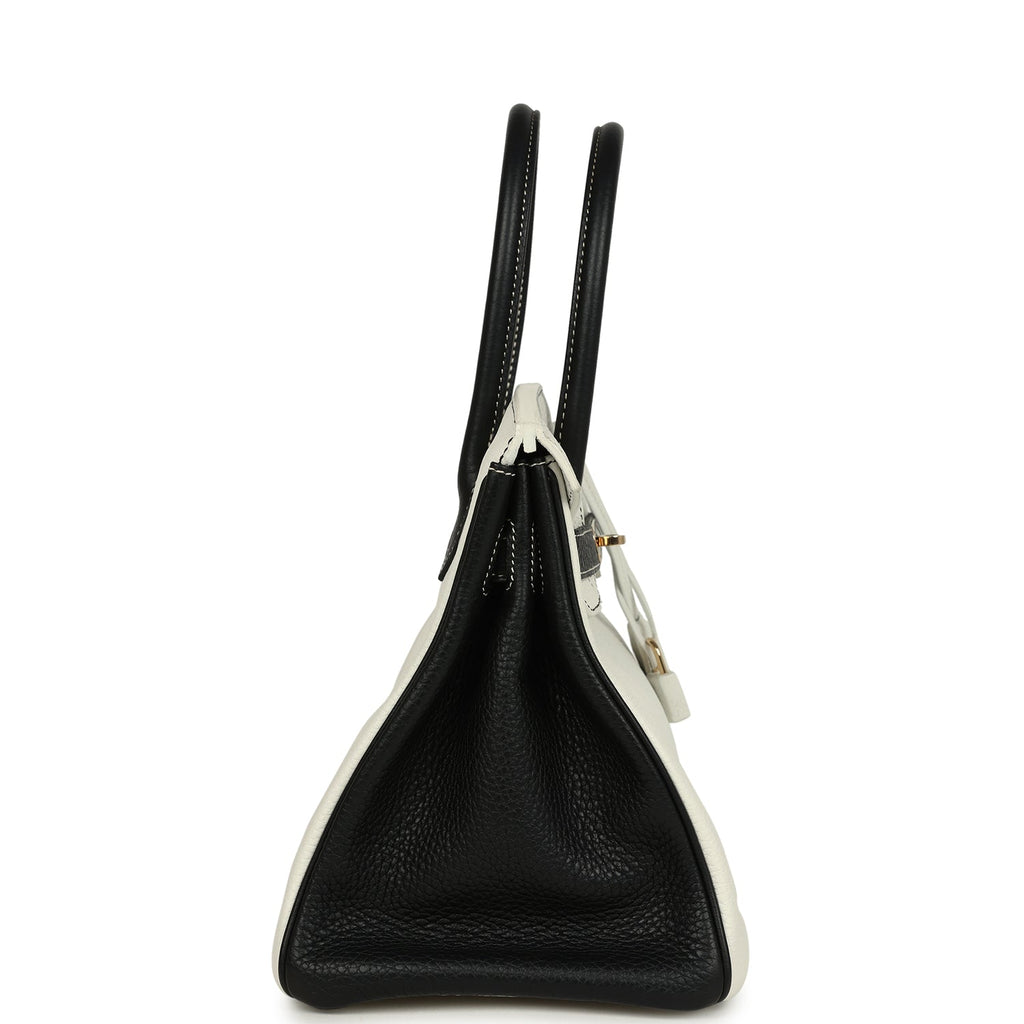 Pre-owned Hermes Special Order (HSS) Birkin 30 White And Black Clemence Permabrass Hardware