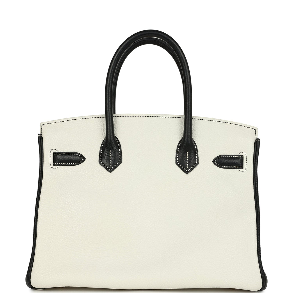 Pre-owned Hermes Special Order (HSS) Birkin 30 White And Black Clemence Permabrass Hardware