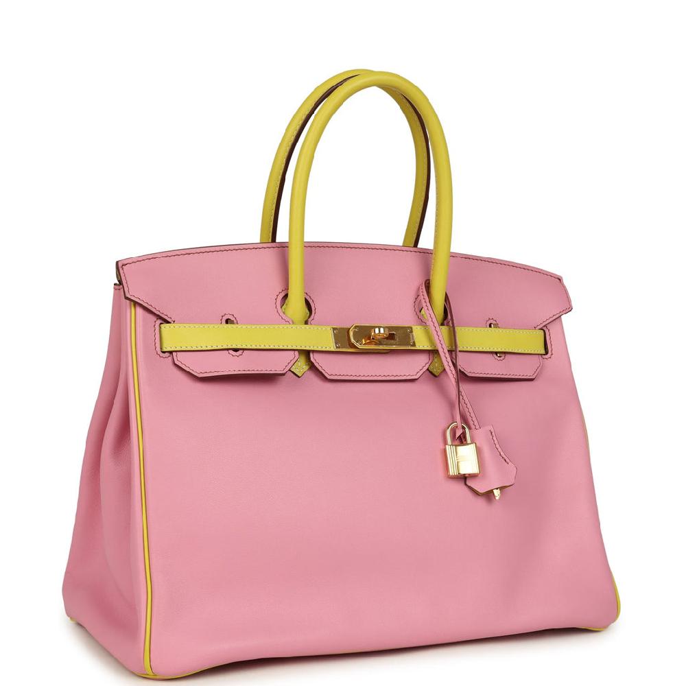 Pre-owned Hermes Special Order (HSS) Birkin 35 5P Bubblegum And Lime Swift Gold Hardware