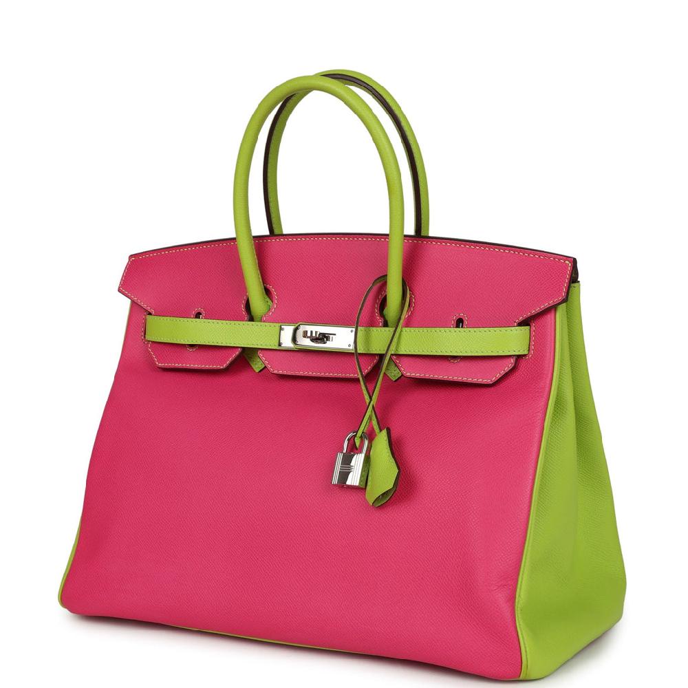 Pre-owned Hermes Special Order (HSS) Birkin 35 Rose Tyrien And Kiwi Epsom Palladium Hardware
