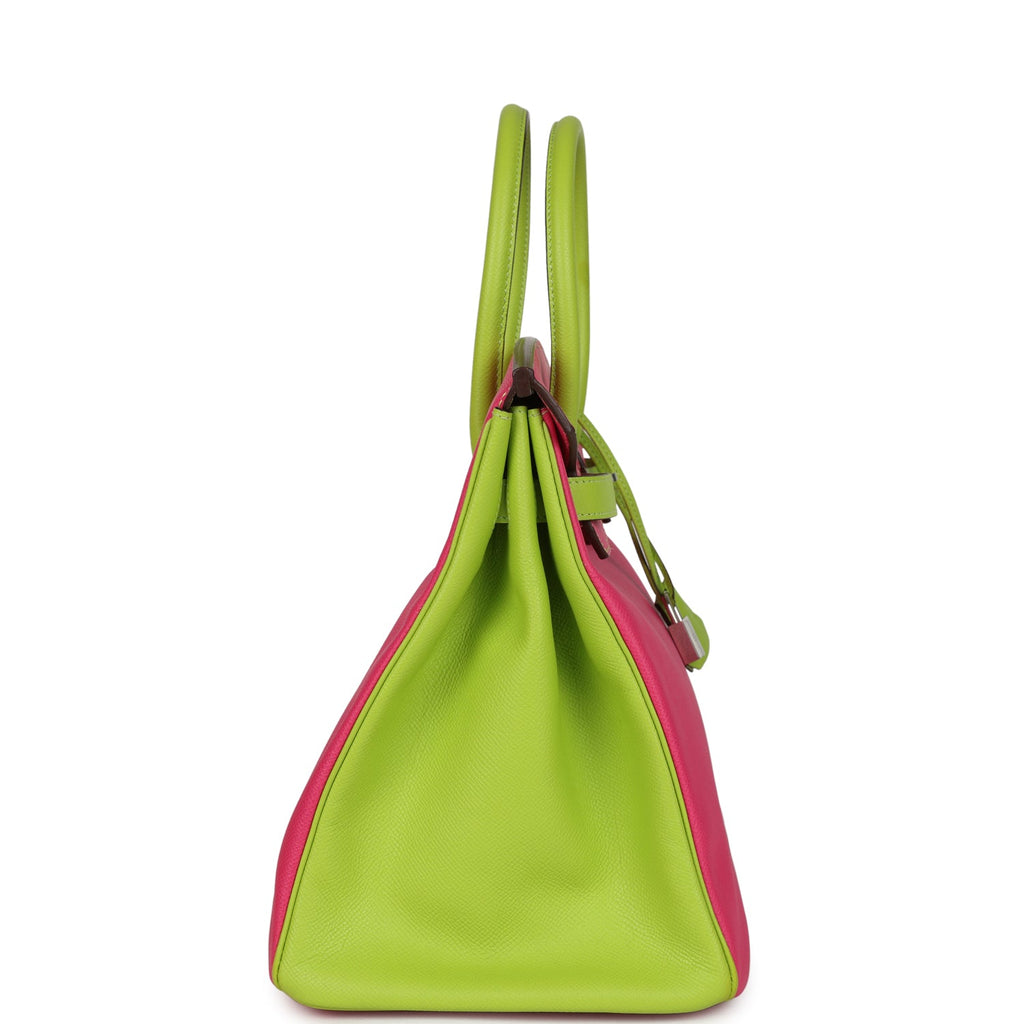 Pre-owned Hermes Special Order (HSS) Birkin 35 Rose Tyrien And Kiwi Epsom Palladium Hardware