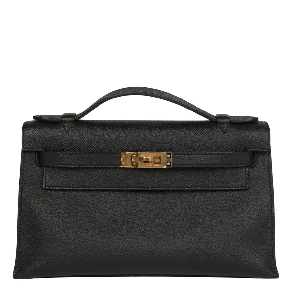 Pre-owned Hermes Special Order (HSS) Kelly Pochette Black Epsom Gold Hardware